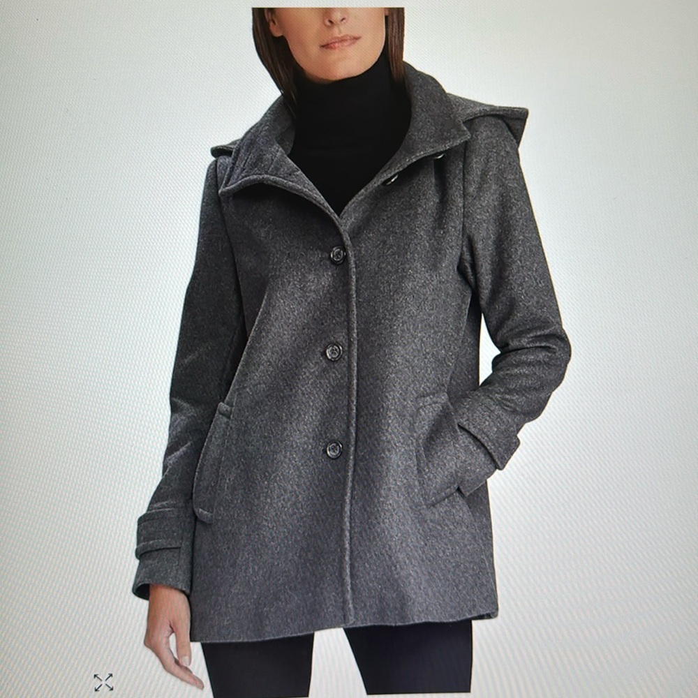 ***NWOT*** Ralph Lauren Hooded Wool Coat in Gray, Size M with removable Hood